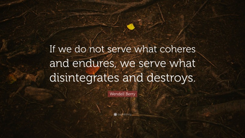 Wendell Berry Quote: “If we do not serve what coheres and endures, we serve what disintegrates and destroys.”