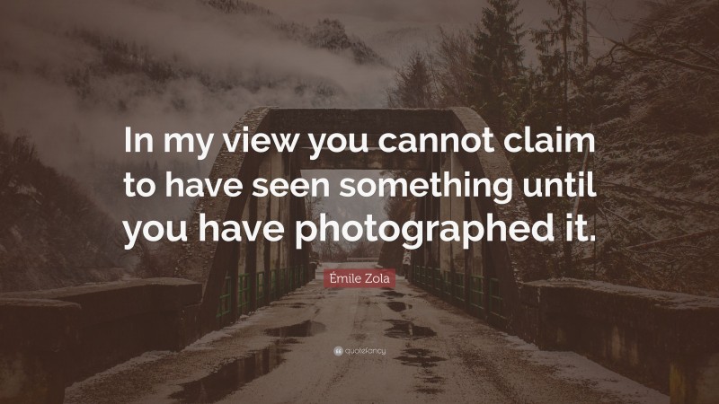 Émile Zola Quote: “In my view you cannot claim to have seen something until you have photographed it.”