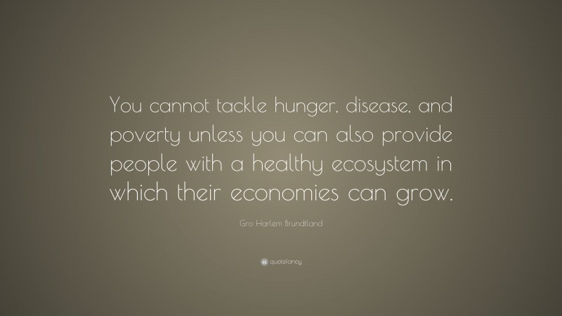 Gro Harlem Brundtland Quote: “You cannot tackle hunger, disease, and poverty unless you can also provide people with a healthy ecosystem in which their economies can grow.”
