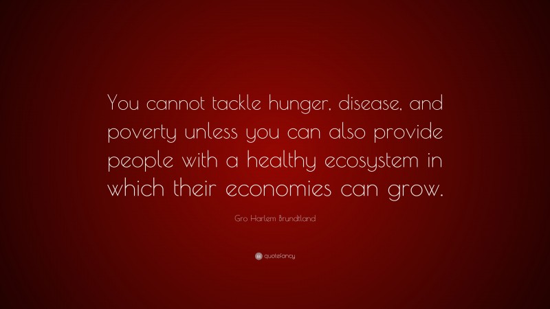 Gro Harlem Brundtland Quote: “You cannot tackle hunger, disease, and poverty unless you can also provide people with a healthy ecosystem in which their economies can grow.”