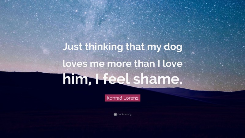 Konrad Lorenz Quote: “Just thinking that my dog loves me more than I love him, I feel shame.”
