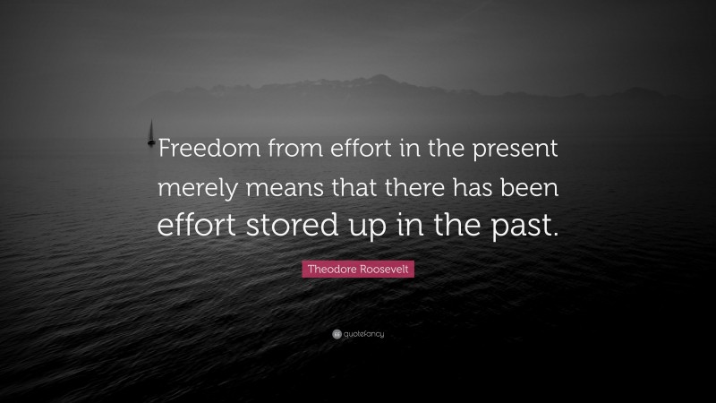 Theodore Roosevelt Quote: “Freedom from effort in the present merely means that there has been effort stored up in the past.”