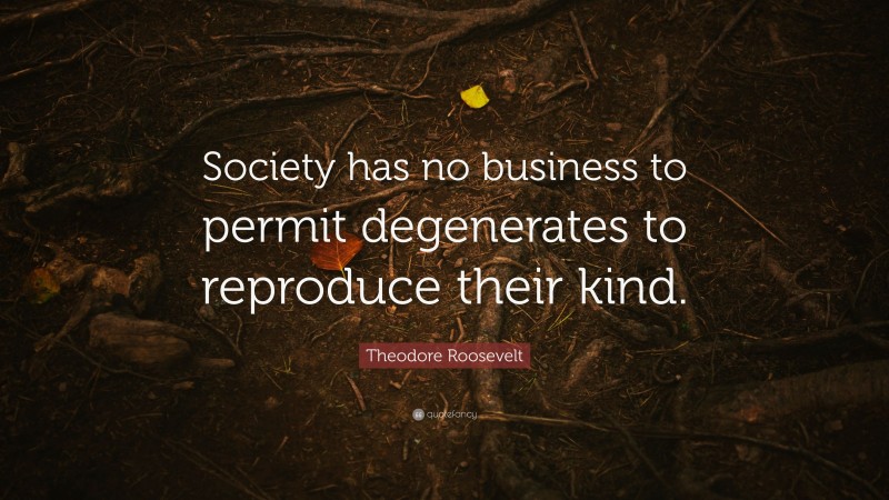 Theodore Roosevelt Quote: “Society has no business to permit degenerates to reproduce their kind.”