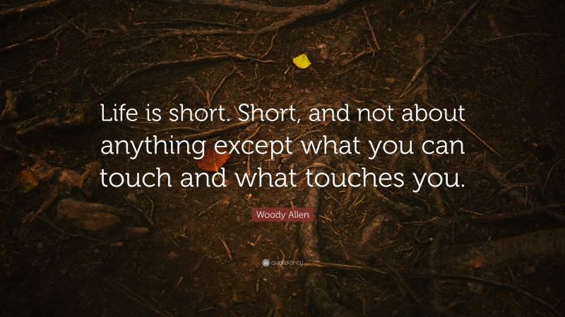Woody Allen Quote: “Life is short. Short, and not about anything except what you can touch and what touches you.”
