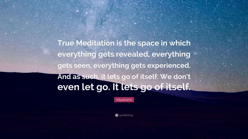 Adyashanti Quote: “True Meditation is the space in which everything gets revealed, everything gets seen, everything gets experienced. And as such, it lets go of itself. We don’t even let go. It lets go of itself.”