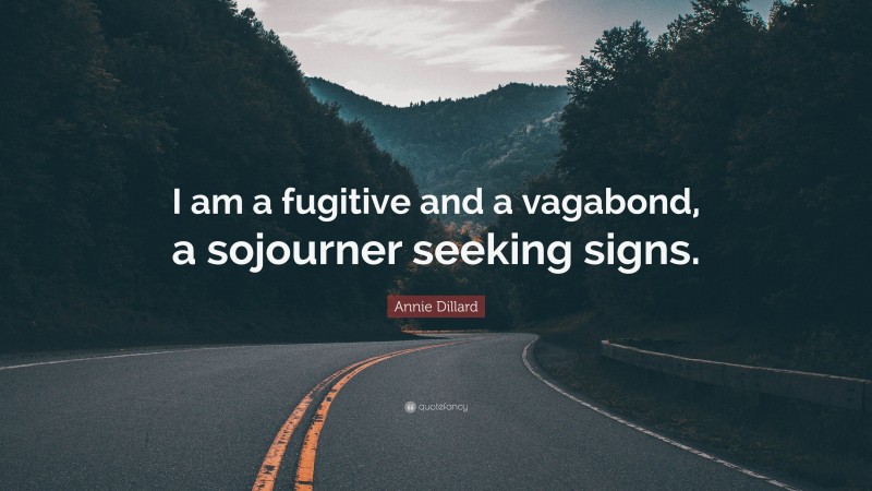 Annie Dillard Quote: “I am a fugitive and a vagabond, a sojourner seeking signs.”