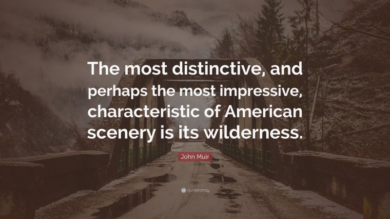 John Muir Quote: “The most distinctive, and perhaps the most impressive, characteristic of American scenery is its wilderness.”
