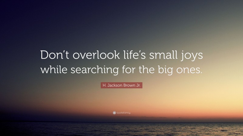 H. Jackson Brown Jr. Quote: “Don’t overlook life’s small joys while searching for the big ones.”