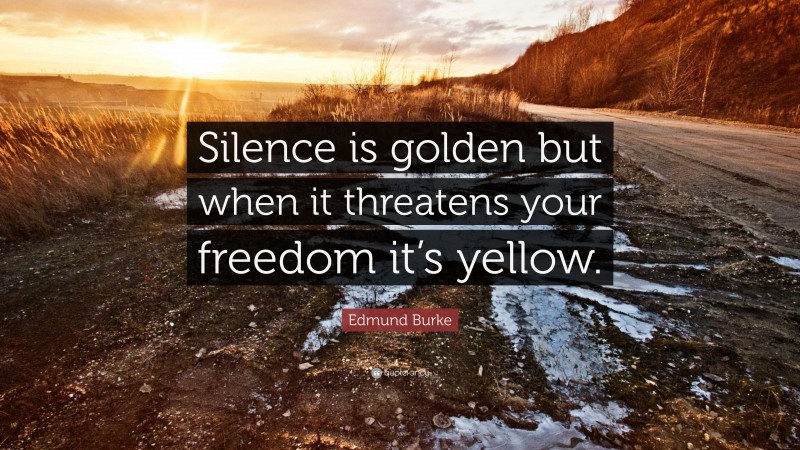 Edmund Burke Quote: “Silence is golden but when it threatens your freedom it’s yellow.”