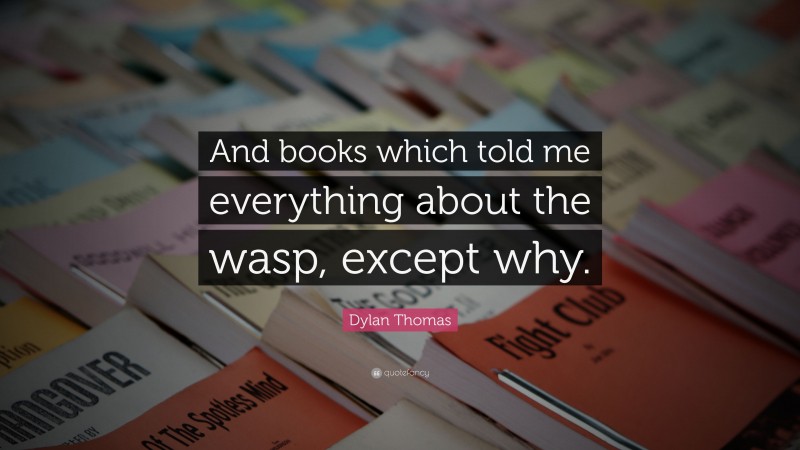Dylan Thomas Quote: “And books which told me everything about the wasp, except why.”