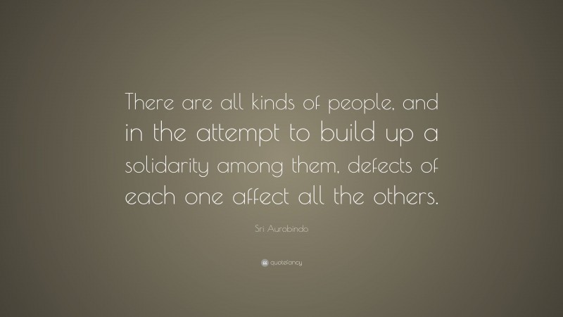 Sri Aurobindo Quote: “There are all kinds of people, and in the attempt to build up a solidarity among them, defects of each one affect all the others.”