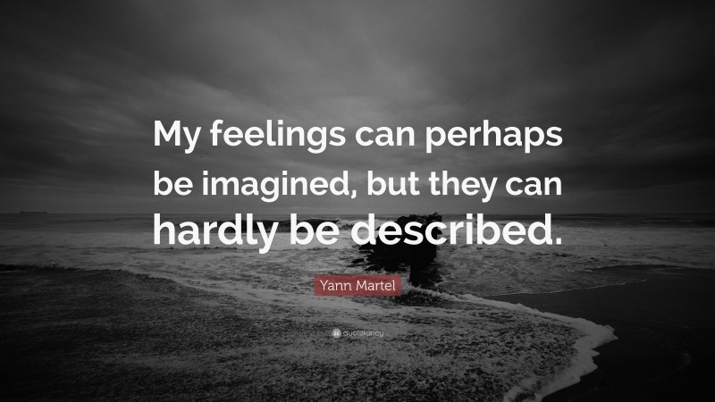 Yann Martel Quote: “My feelings can perhaps be imagined, but they can hardly be described.”