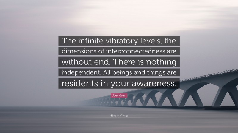 Alex Grey Quote: “The infinite vibratory levels, the dimensions of interconnectedness are without end. There is nothing independent. All beings and things are residents in your awareness.”