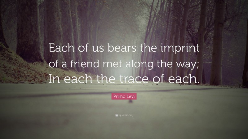 Primo Levi Quote: “Each of us bears the imprint of a friend met along the way; In each the trace of each.”