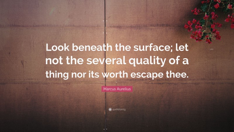 Marcus Aurelius Quote: “Look beneath the surface; let not the several quality of a thing nor its worth escape thee.”