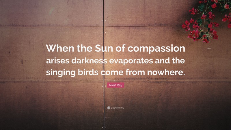 Amit Ray Quote: “When the Sun of compassion arises darkness evaporates and the singing birds come from nowhere.”