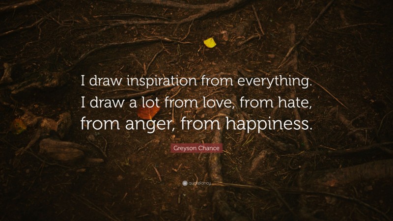 Greyson Chance Quote: “I draw inspiration from everything. I draw a lot from love, from hate, from anger, from happiness.”