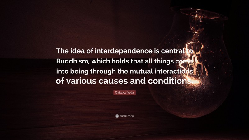 Daisaku Ikeda Quote: “The idea of interdependence is central to Buddhism, which holds that all things come into being through the mutual interactions of various causes and conditions.”