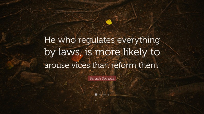 Baruch Spinoza Quote: “He who regulates everything by laws, is more likely to arouse vices than reform them.”
