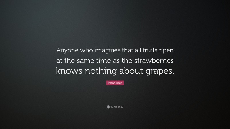 Paracelsus Quote: “Anyone who imagines that all fruits ripen at the same time as the strawberries knows nothing about grapes.”