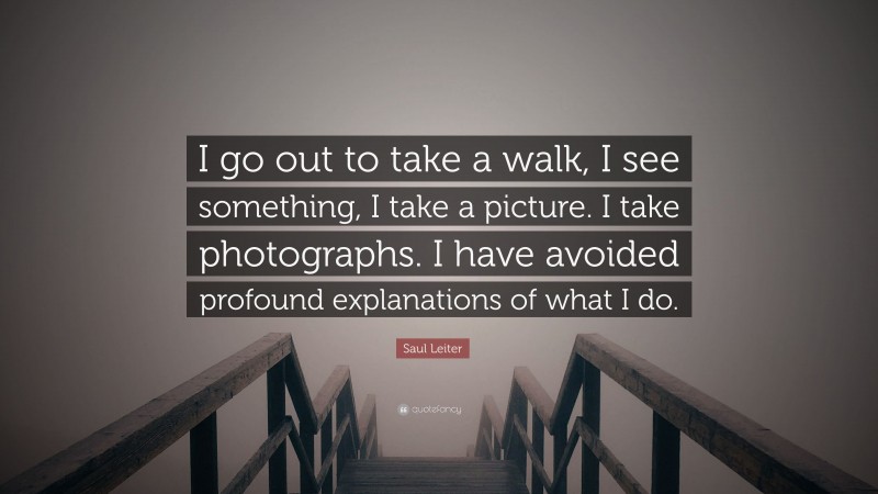 Saul Leiter Quote: “I go out to take a walk, I see something, I take a picture. I take photographs. I have avoided profound explanations of what I do.”