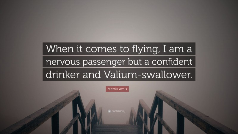 Martin Amis Quote: “When it comes to flying, I am a nervous passenger but a confident drinker and Valium-swallower.”