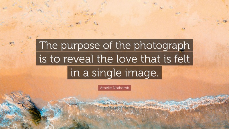 Amélie Nothomb Quote: “The purpose of the photograph is to reveal the love that is felt in a single image.”
