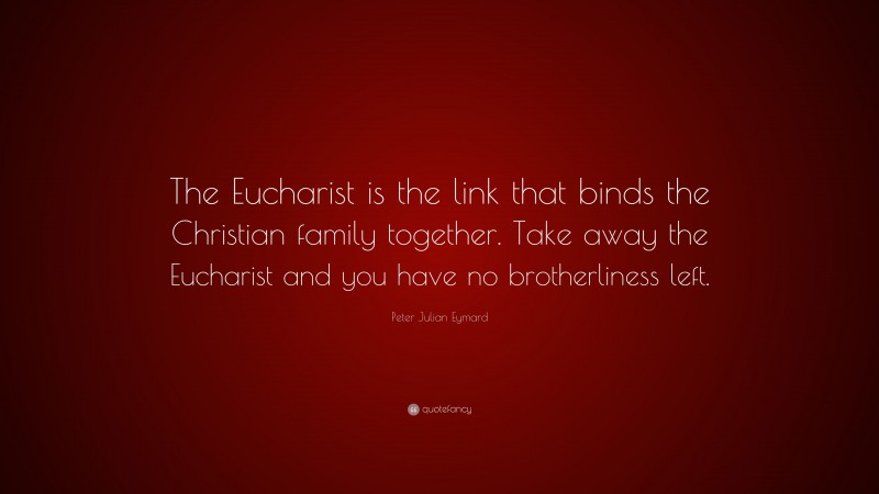 Peter Julian Eymard Quote: “The Eucharist is the link that binds the Christian family together. Take away the Eucharist and you have no brotherliness left.”