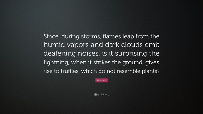 Plutarch Quote: “Since, during storms, flames leap from the humid vapors and dark clouds emit deafening noises, is it surprising the lightning, when it strikes the ground, gives rise to truffles, which do not resemble plants?”