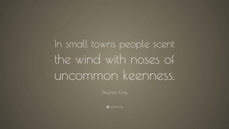 Stephen King Quote: “In small towns people scent the wind with noses of uncommon keenness.”