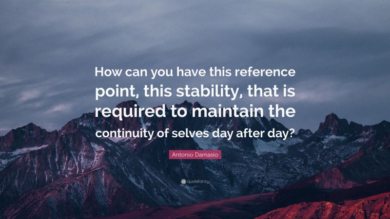 Antonio Damasio Quote: “How can you have this reference point, this stability, that is required to maintain the continuity of selves day after day?”