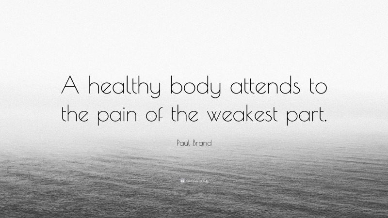 Paul Brand Quote: “A healthy body attends to the pain of the weakest part.”