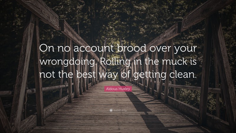 Aldous Huxley Quote: “On no account brood over your wrongdoing. Rolling in the muck is not the best way of getting clean.”
