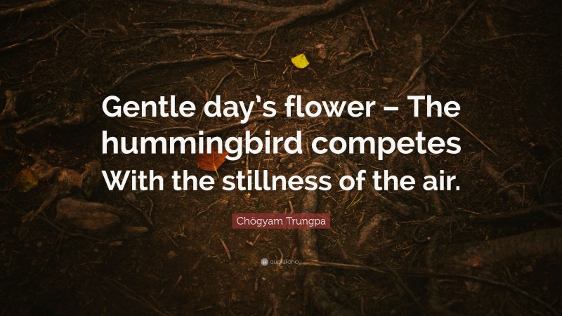 Chögyam Trungpa Quote: “Gentle day’s flower – The hummingbird competes With the stillness of the air.”