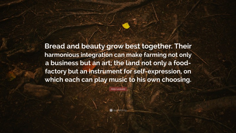 Aldo Leopold Quote: “Bread and beauty grow best together. Their harmonious integration can make farming not only a business but an art; the land not only a food-factory but an instrument for self-expression, on which each can play music to his own choosing.”