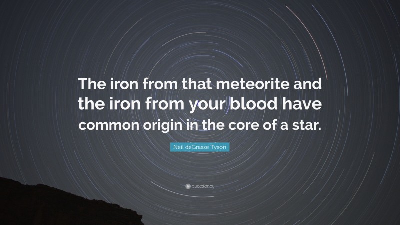 Neil deGrasse Tyson Quote: “The iron from that meteorite and the iron from your blood have common origin in the core of a star.”