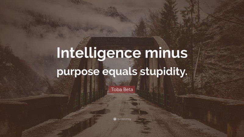 Toba Beta Quote: “Intelligence minus purpose equals stupidity.”