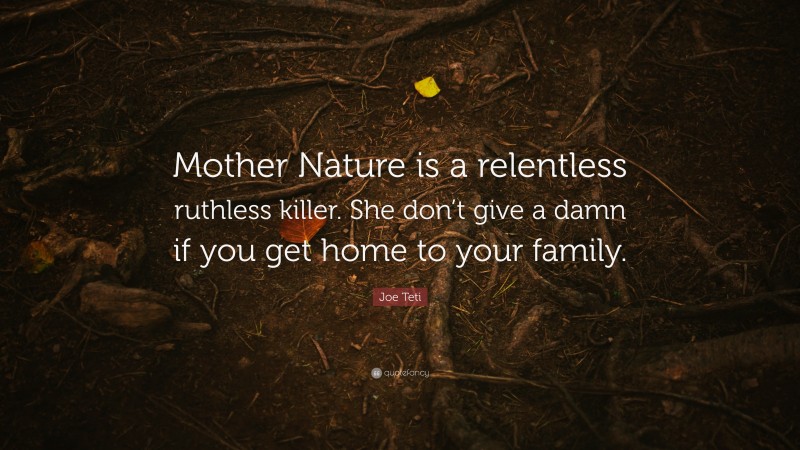 Joe Teti Quote: “Mother Nature is a relentless ruthless killer. She don’t give a damn if you get home to your family.”