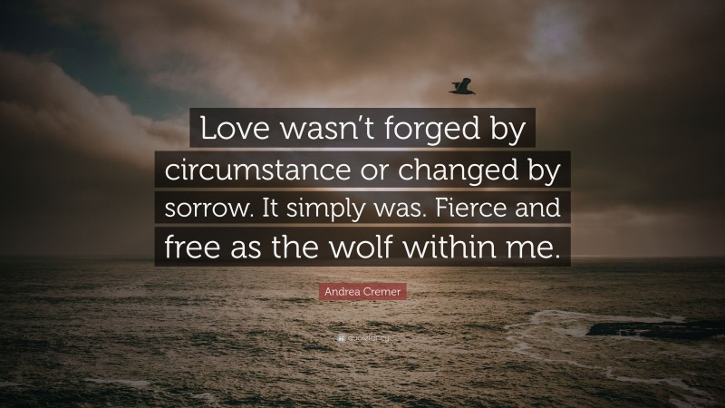 Andrea Cremer Quote: “Love wasn’t forged by circumstance or changed by sorrow. It simply was. Fierce and free as the wolf within me.”