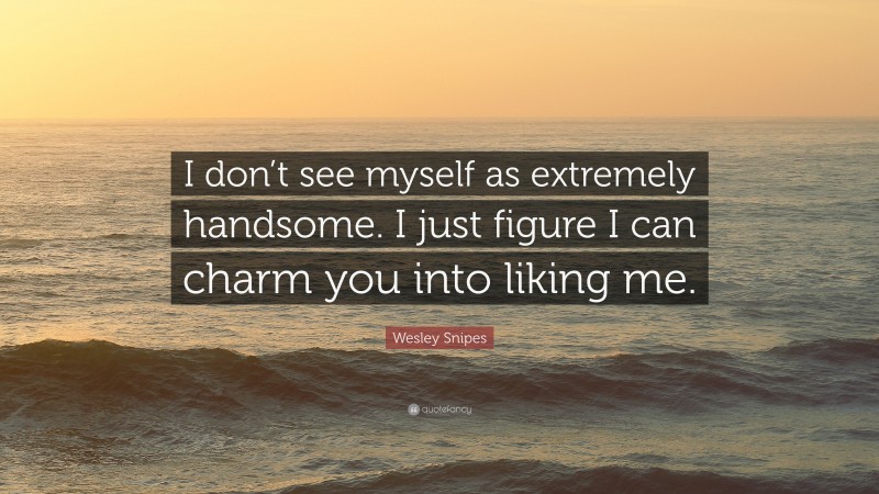 Wesley Snipes Quote: “I don’t see myself as extremely handsome. I just figure I can charm you into liking me.”