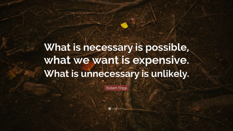Robert Fripp Quote: “What is necessary is possible, what we want is expensive. What is unnecessary is unlikely.”