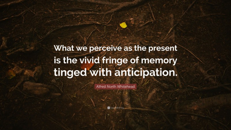 Alfred North Whitehead Quote: “What we perceive as the present is the vivid fringe of memory tinged with anticipation.”