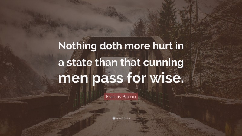 Francis Bacon Quote: “Nothing doth more hurt in a state than that cunning men pass for wise.”