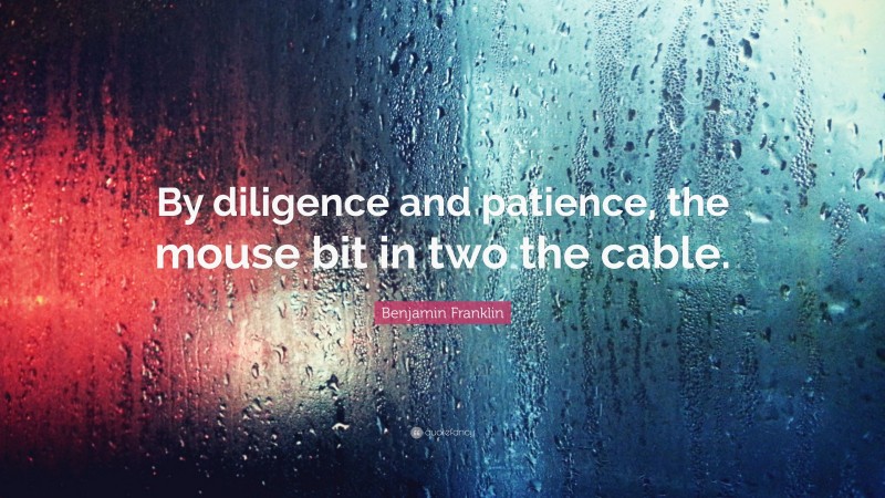 Benjamin Franklin Quote: “By diligence and patience, the mouse bit in two the cable.”