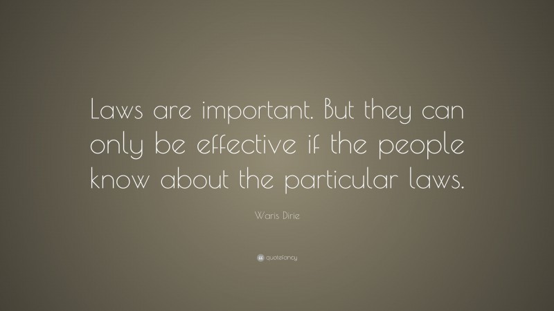 Waris Dirie Quote: “Laws are important. But they can only be effective if the people know about the particular laws.”