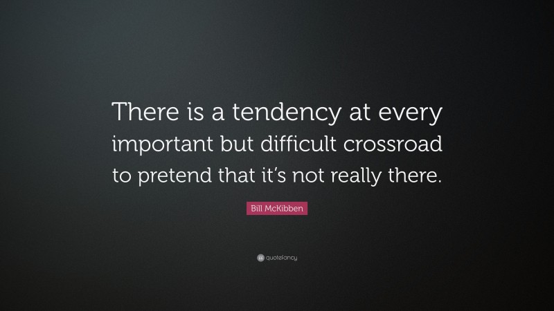 Bill McKibben Quote: “There is a tendency at every important but difficult crossroad to pretend that it’s not really there.”