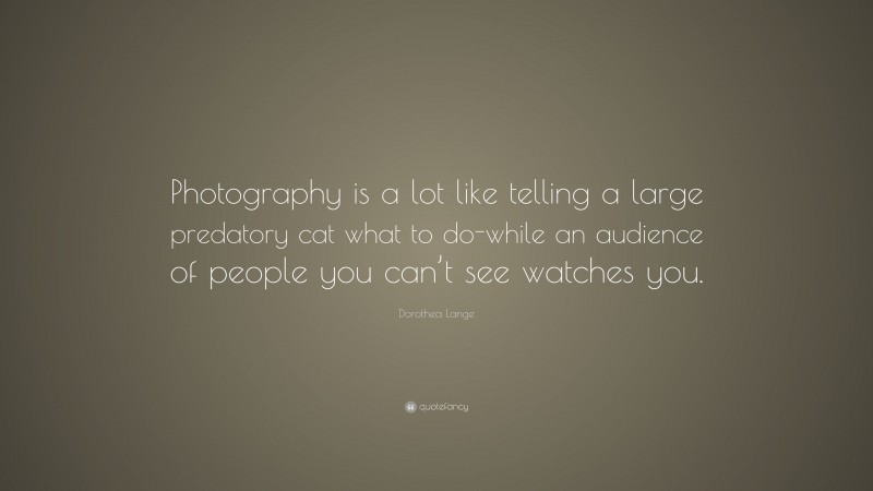Dorothea Lange Quote: “Photography is a lot like telling a large predatory cat what to do-while an audience of people you can’t see watches you.”