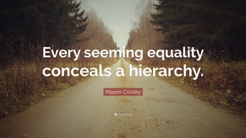 Mason Cooley Quote: “Every seeming equality conceals a hierarchy.”