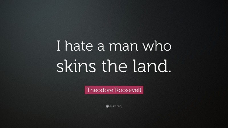 Theodore Roosevelt Quote: “I hate a man who skins the land.”