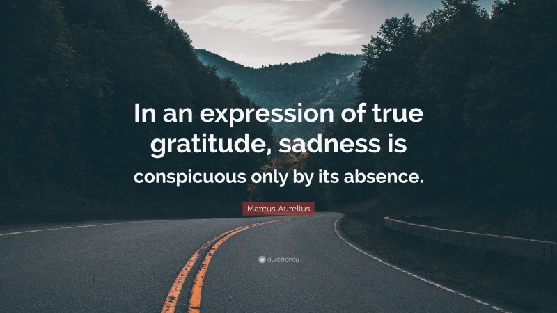 Marcus Aurelius Quote: “In an expression of true gratitude, sadness is conspicuous only by its absence.”